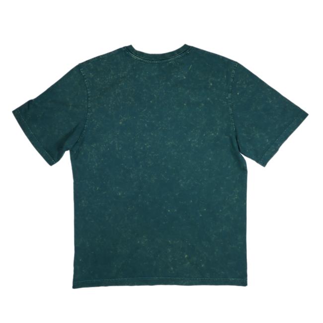 The Emerald Angus Short Sleeve Tee by Sportiqe Apparel Co. is a plain, short-sleeved emerald green shirt with a vintage wash and faded texture shown from the back on a white background.