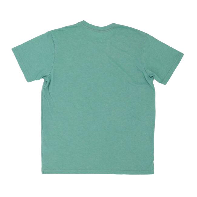 The GO WEST T-SHIRT COMPANY Green Camp Tee, a plain short-sleeve shirt, is displayed flat with its back facing up on a white background.