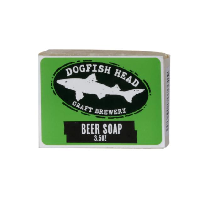 A rectangular bar of Beer Soap by Parsonage Handmade Soaps, 3.5 oz, in a green box featuring a white shark silhouette on the front.