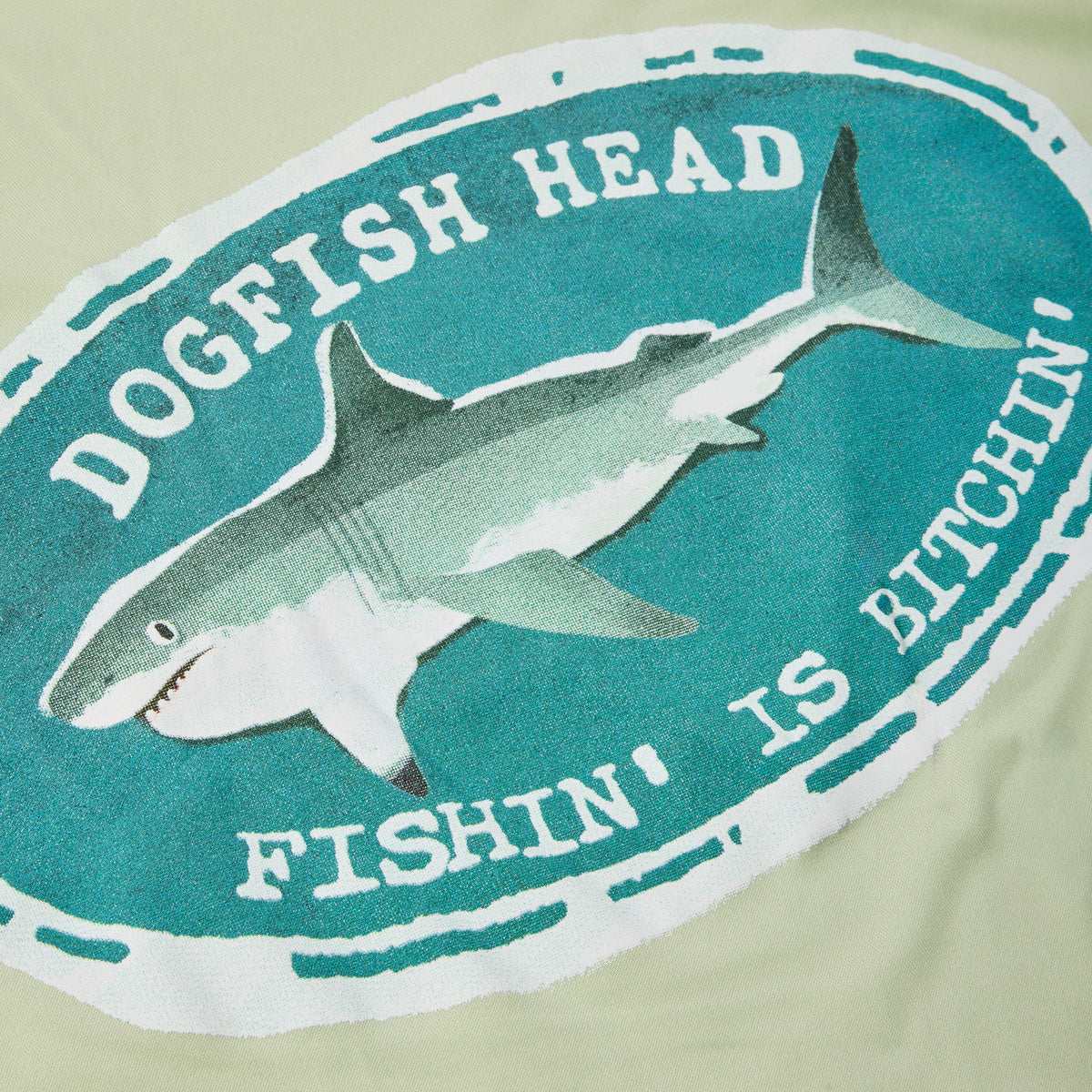   Front logo shows a dogfish that says 'dogfish head fishin' is bitchin'.