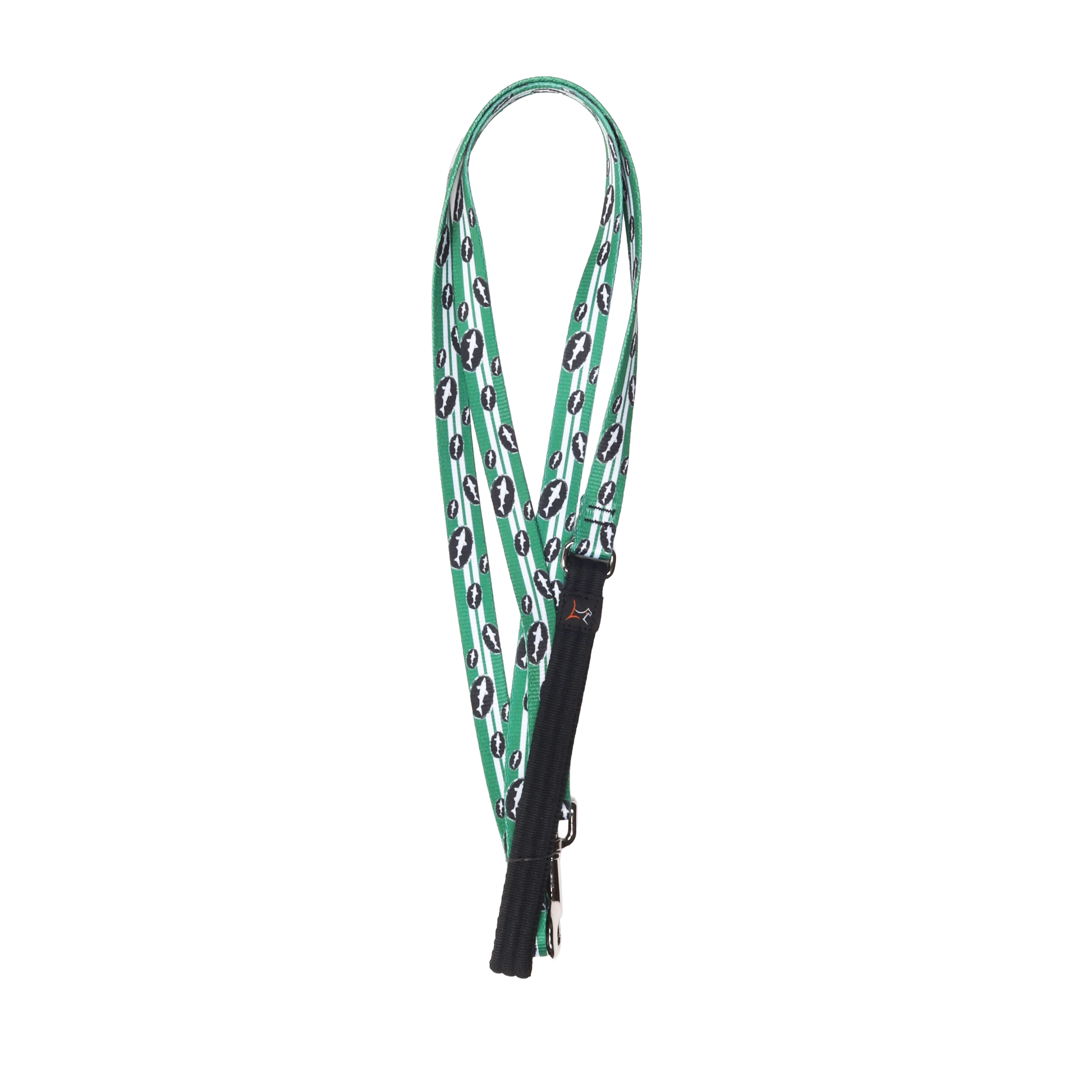 A Green Retro 6' Dog Leash by Lupine, Inc. with a repeating black-and-white oval pattern and black accents, displayed against a plain white background.