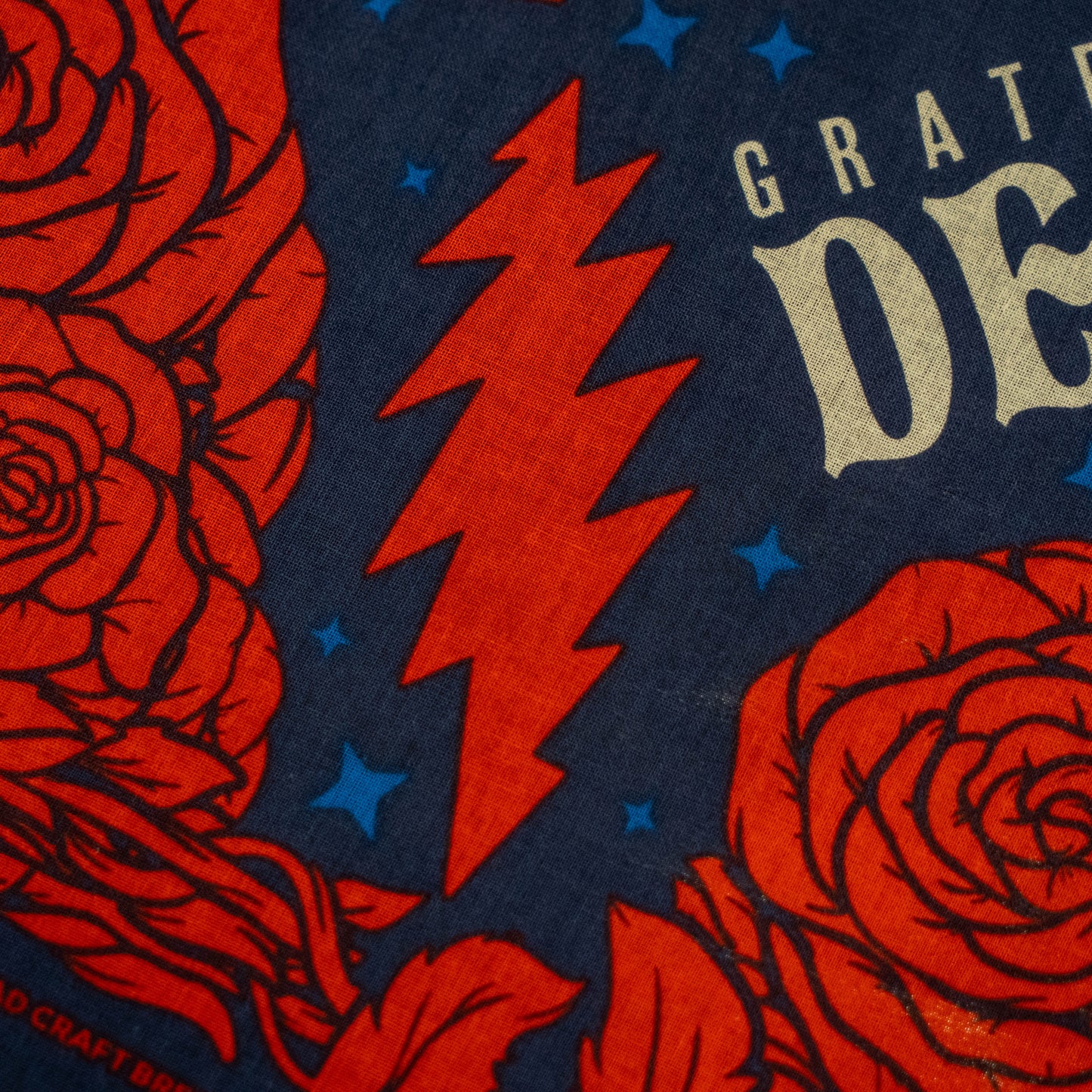 Close up of red grateful dead lightning bolt design 