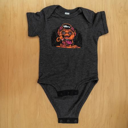 Front view of onesie featuring orange Punkin artwork.