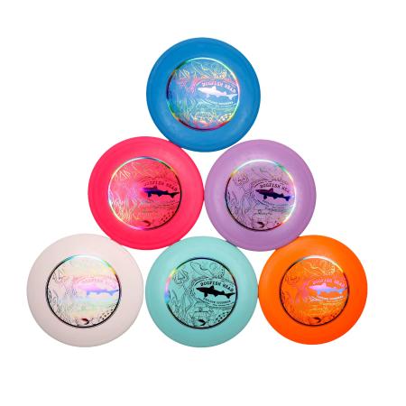 Solid colored Disc Driver for Disc Golf with Dogfish Head logo. Photo of assorted colors. 