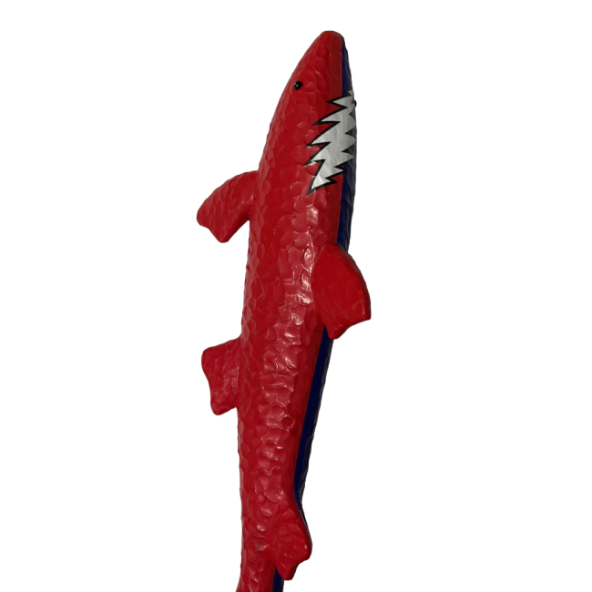 Red side of handle showing white lightning bolt feature.