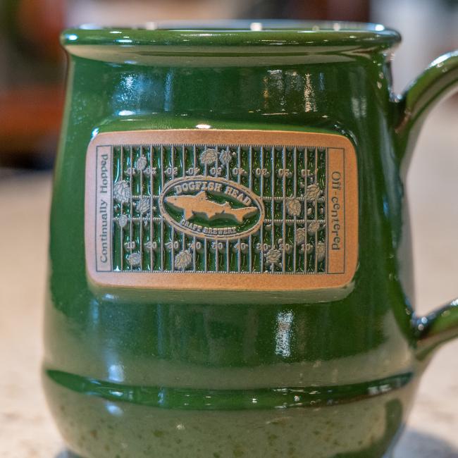 Green ceramic Mug with football inspired emblem and DFH Logo