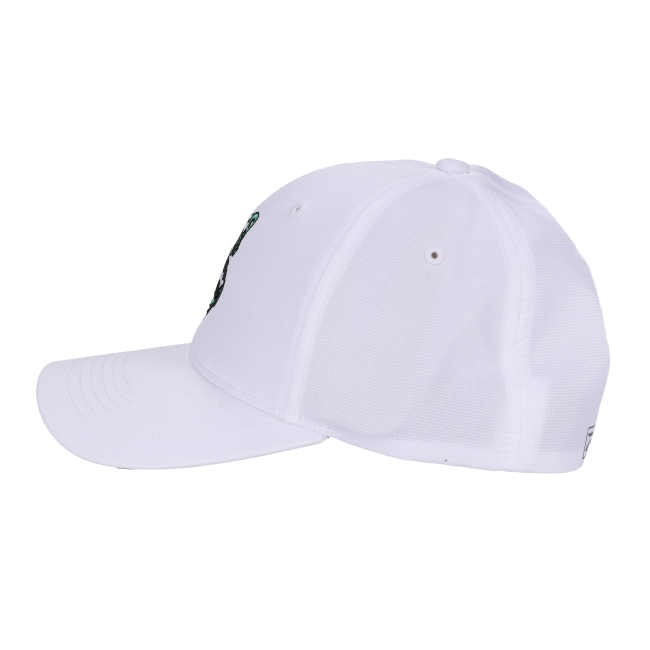 Left side profile of the hat emphasizing the structured bill, mesh side and back panels.