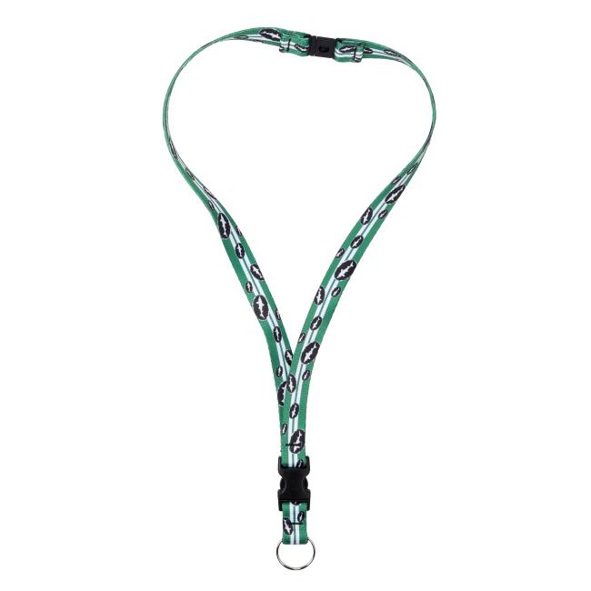 Green lanyard covered in small white silhouettes of Dogfish shark.