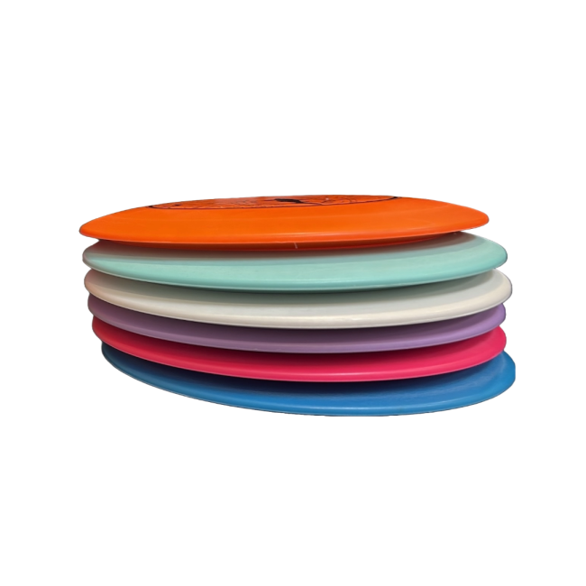 Solid colored Disc Driver for Disc Golf with Dogfish Head logo. Photo of assorted colors. 