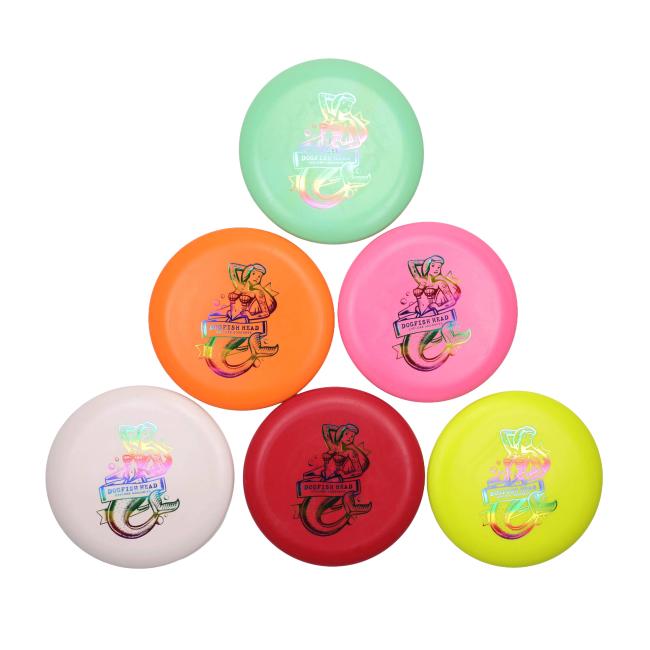 Assorted solid colored putter disc featuring Dogfish Head mermaid artwork.