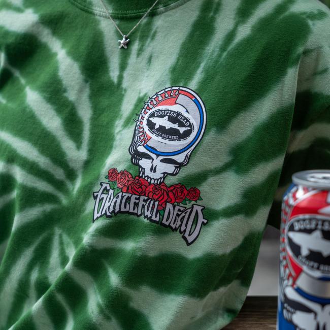 Close-up of logo on front of tee.